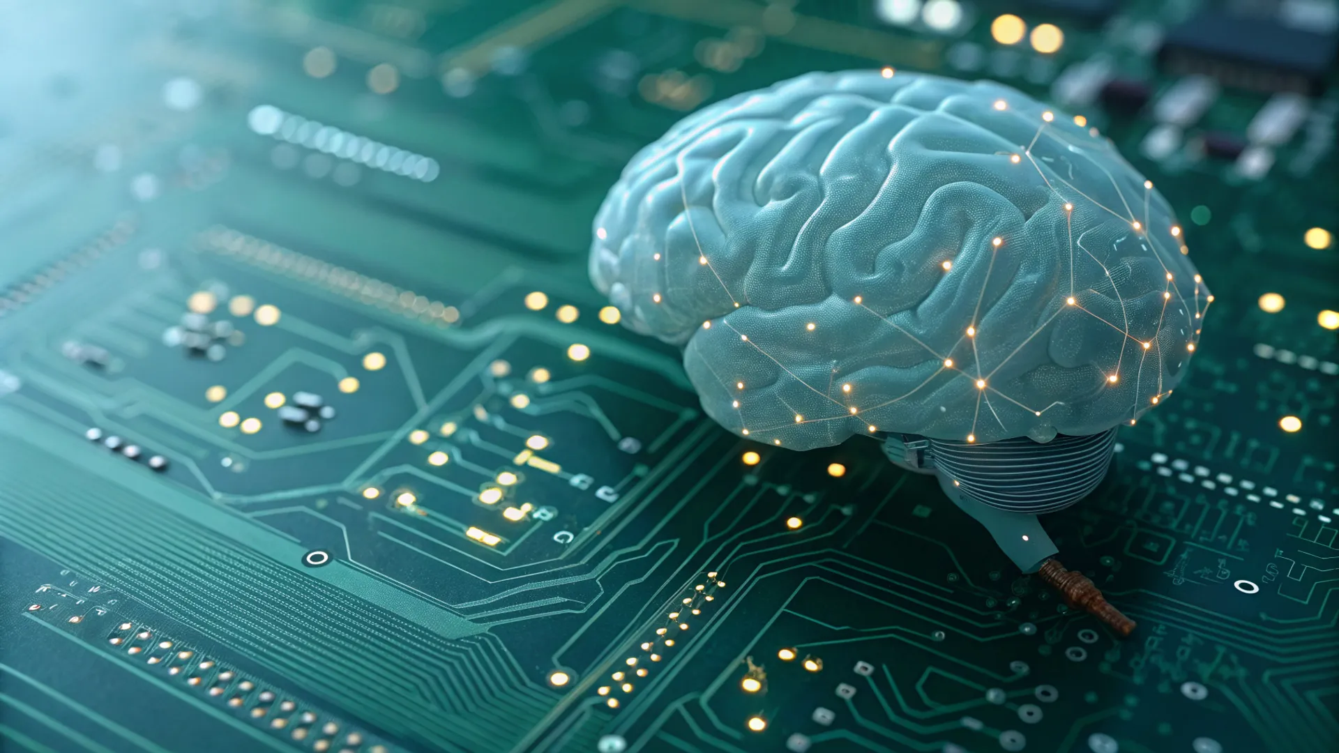 Neuromodulation therapy. Brain with highlighted neural pathways being stimulated.