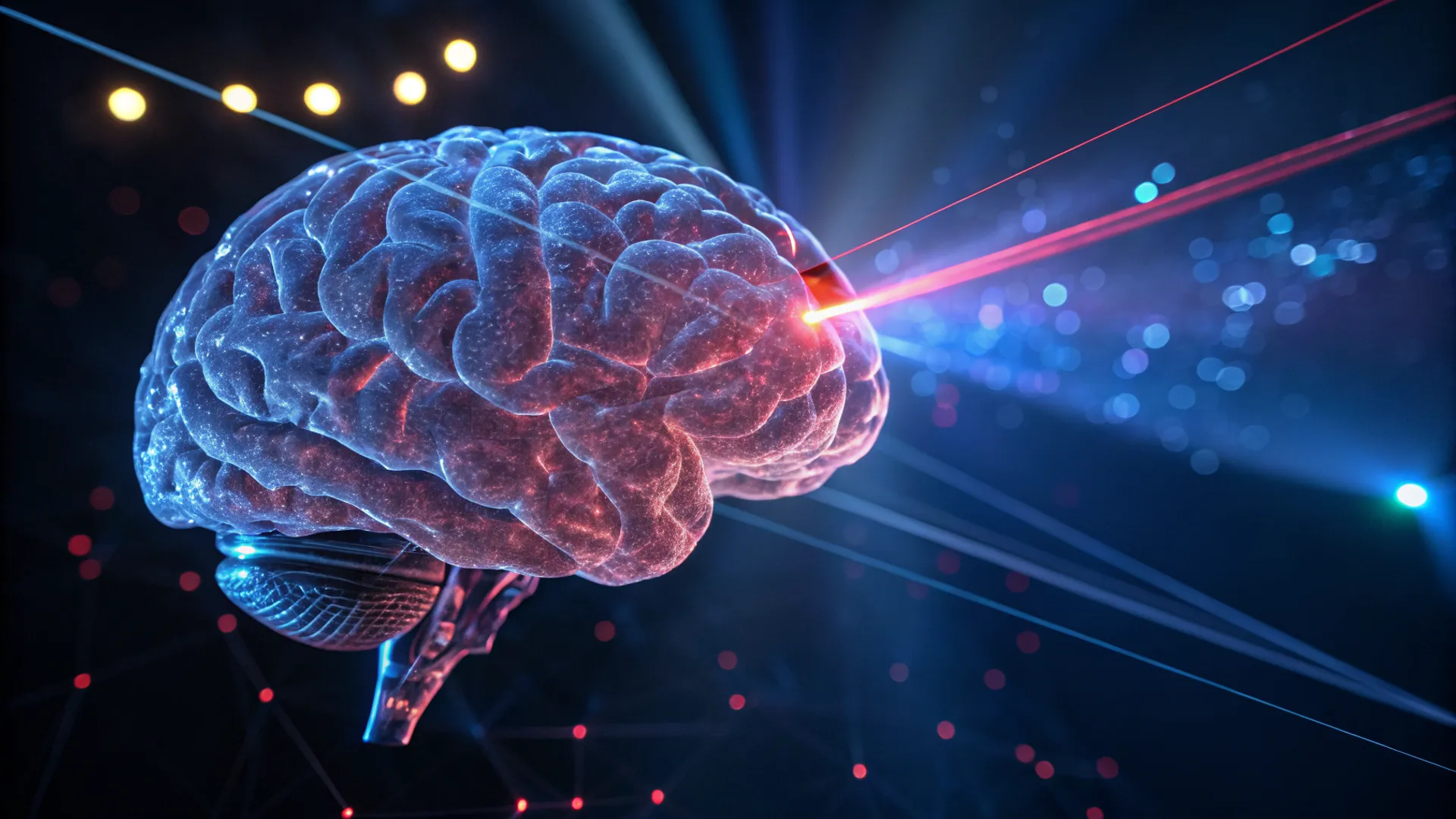 Close-up of a person receiving laser therapy on their head, suggesting depression treatment.