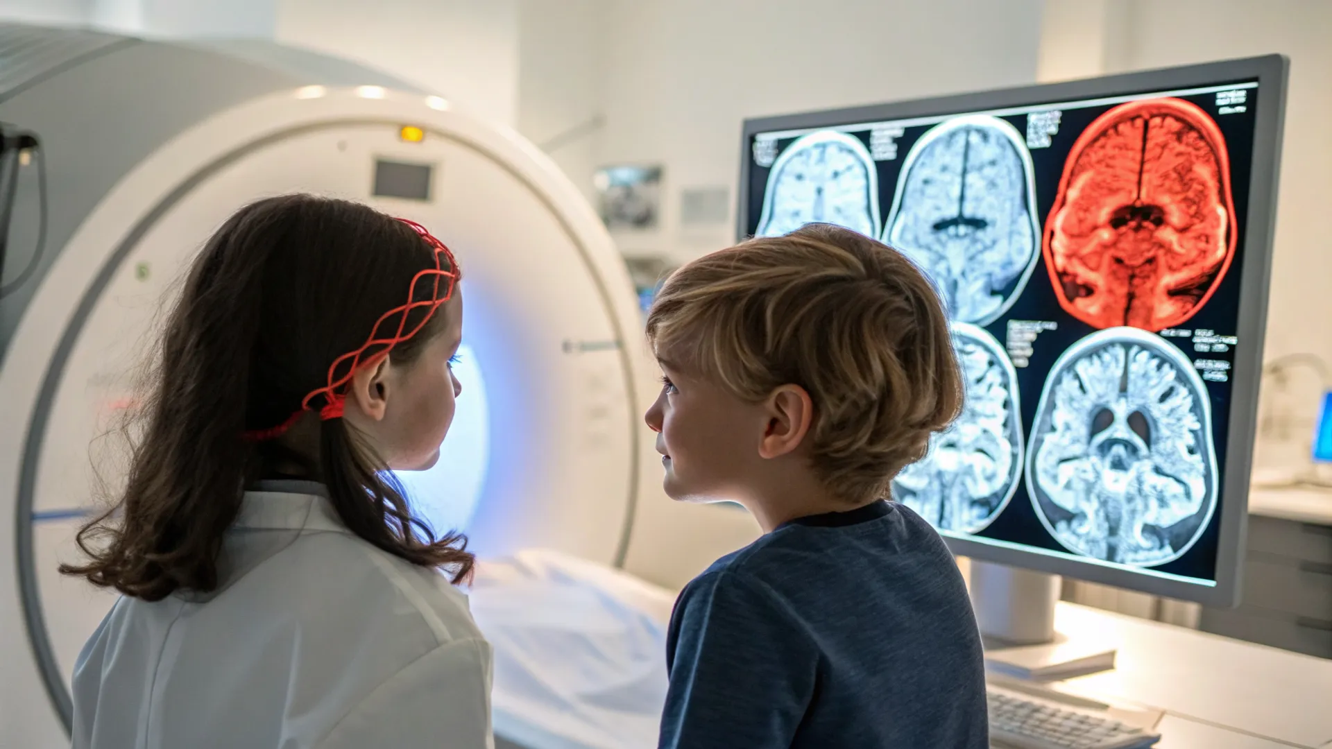 Cérebro infantil com padrões de atividade neural em cores vibrantes mostrando variabilidade