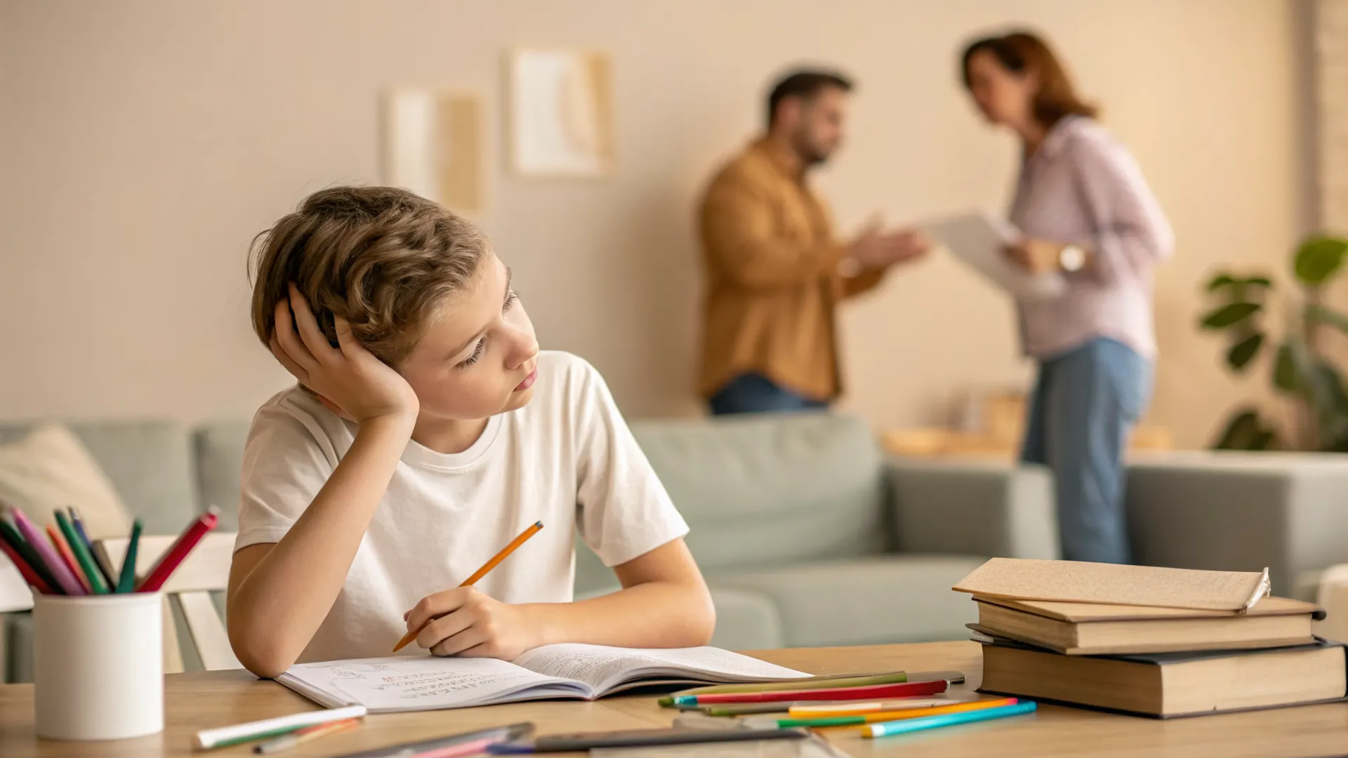 Criança concentrada durante teste de avaliação neuropsicológica com profissional